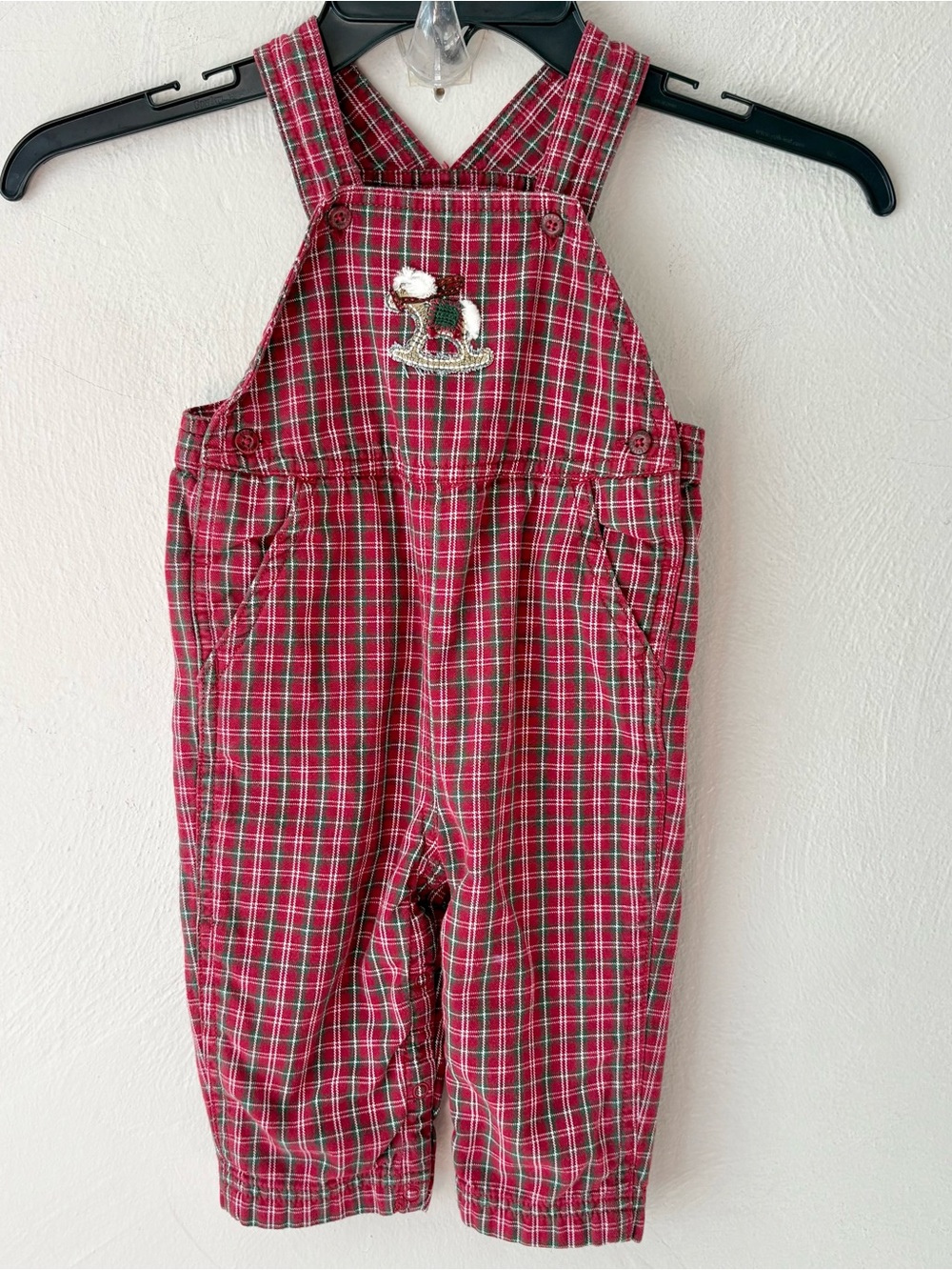 Vintage Gymboree Maroon Plaid Rocking Horse Overalls